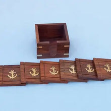 Anchor Coasters with Rosewood Holder 4" (Set of 6)