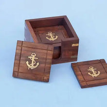 Anchor Coasters with Rosewood Holder 4" (Set of 6)