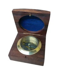 Brass Desk Compass with Rosewood Box 3"
